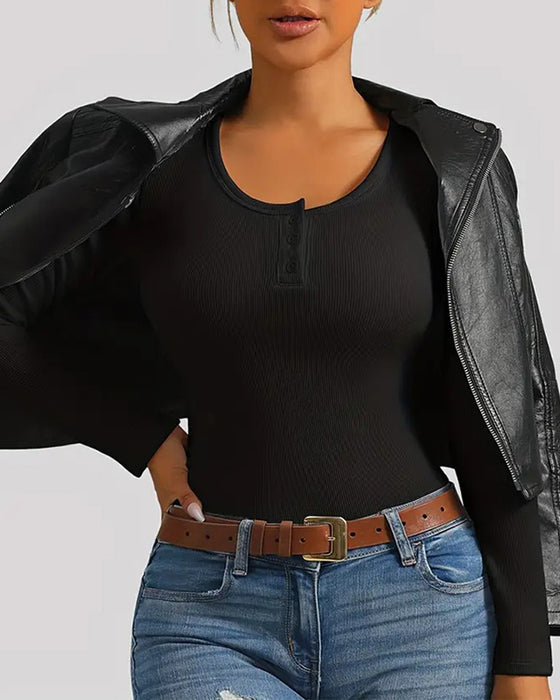 Chic U-Neck Padded Ribbed Top