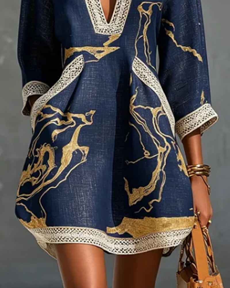 Stand Collar Hollow Half Sleeve Dress