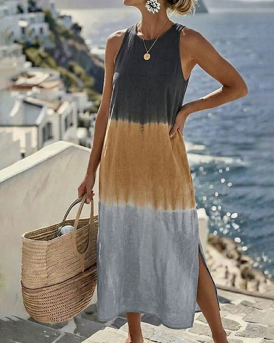 Sleeveless gradient round neck dress