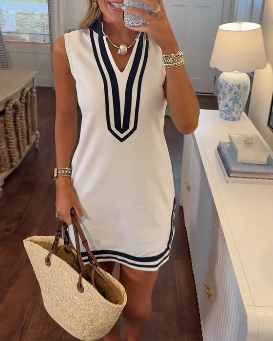 Colorblock Nautical Sleeveless Straight Dresses