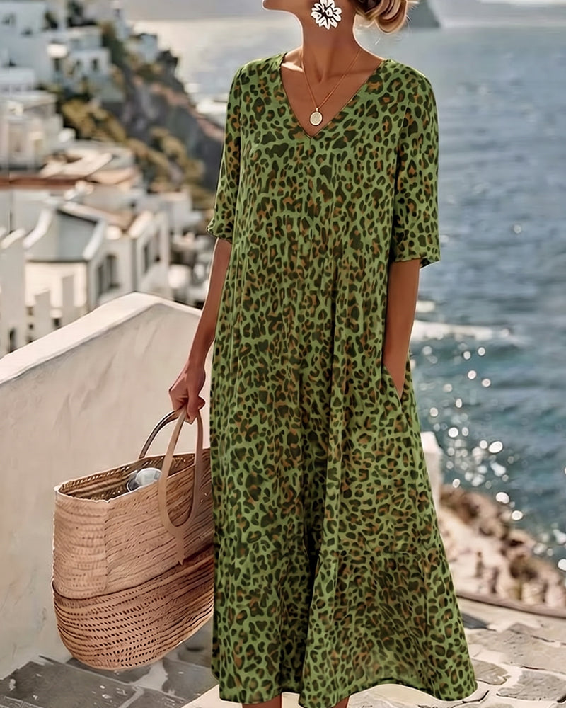Leopard V-Neck Loose Dresses
