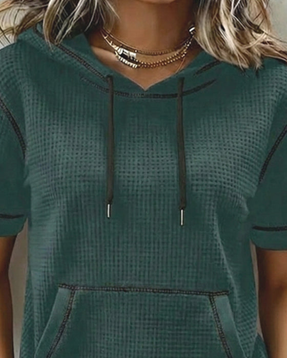 Casual Drawstring Pocket T-Shirt