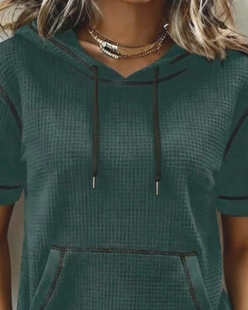 Casual Drawstring Pocket T-Shirt