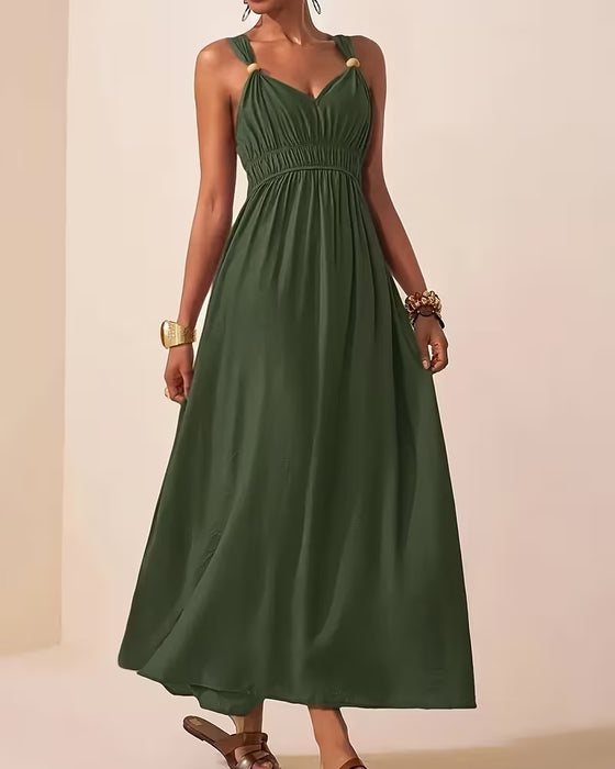 Sleeveless Shirred Suspender Waist-Cinching Dress