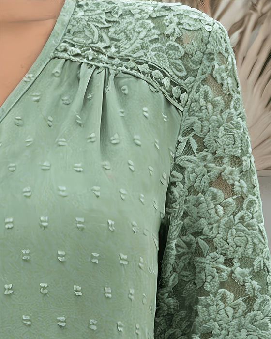 Lace Patchwork 3D Floral Blouse