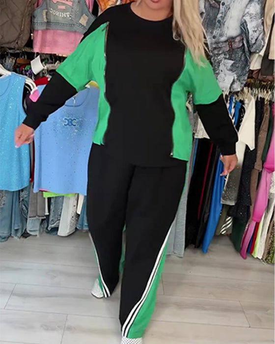 Color-Block Cut-Out Wide-Leg Set