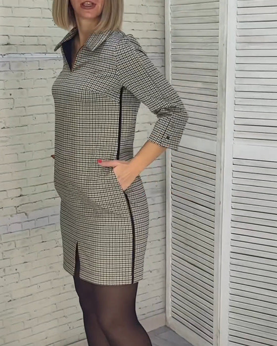 V-neck slit long-sleeved dress
