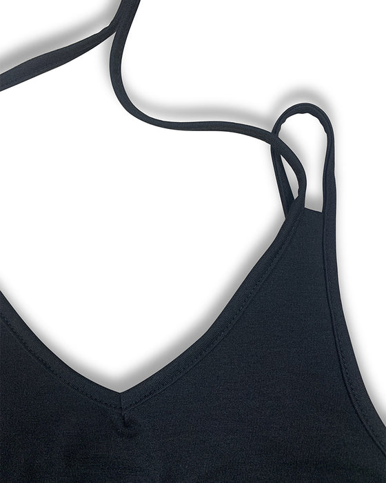 V-Neck Suspender Slit Printed Dress