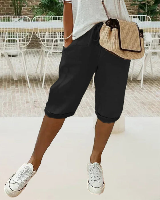 Solid color drawstring comfortable trousers