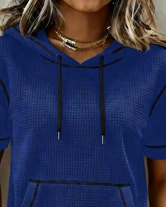 Casual Drawstring Pocket T-Shirt