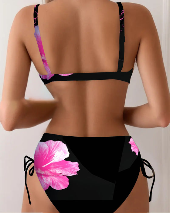 Triangle Tie Floral Print Bikini