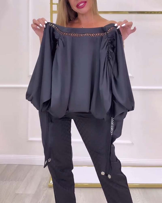 Lantern Sleeve One-Shoulder Solid Color Blouse