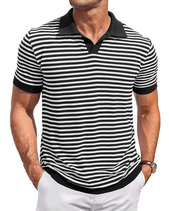 Polo Collar Stripe Color-Block T-Shirt