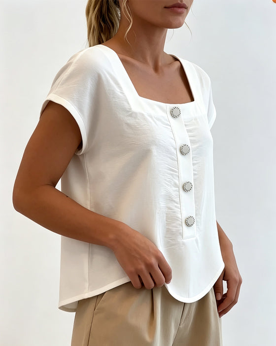 Square Collar Solid Color Blouse