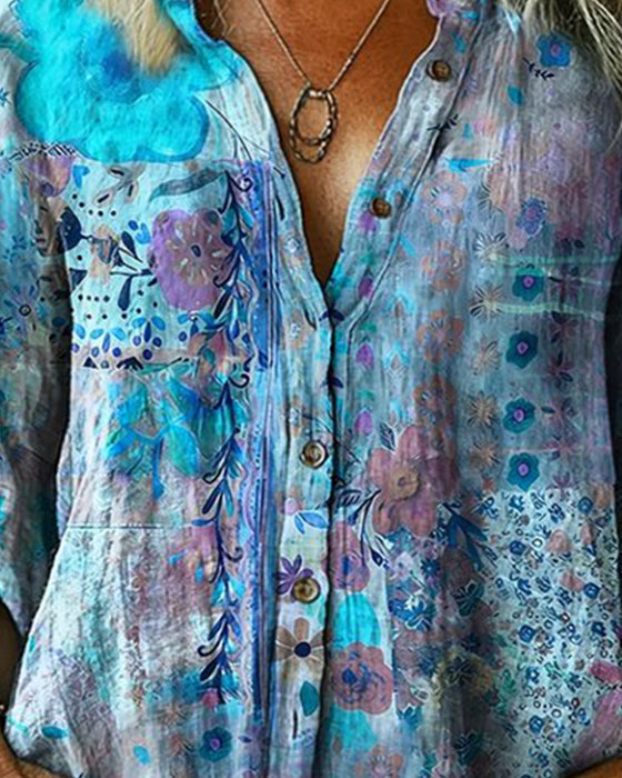 Artistic Floral Print Shirt