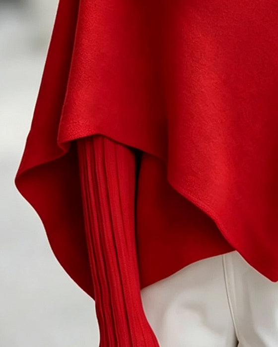 High Neck Asymmetric Poncho Style Pullover