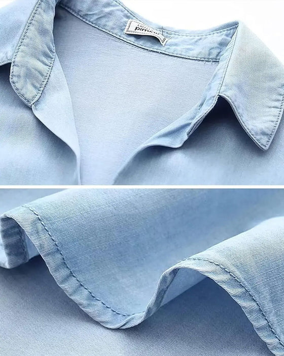 Lapel Pocket Button-Down Denim Shirt
