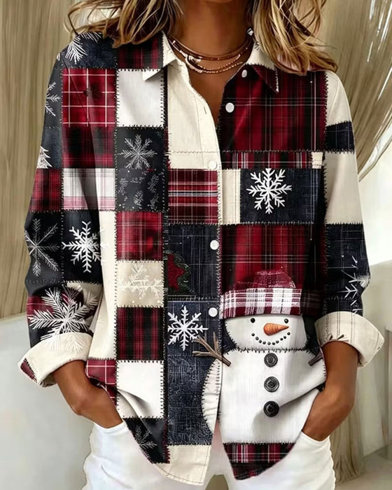 Lapel Button Plaid Christmas Style Shirt