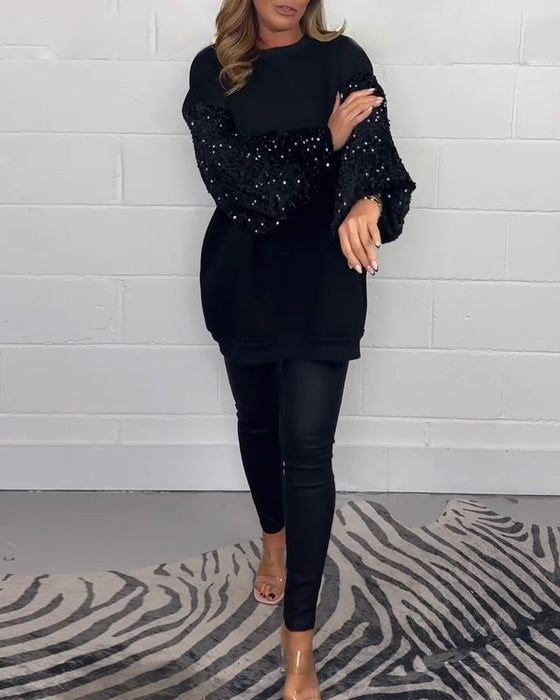 Round neck long sleeve casual pullover sweatshirt