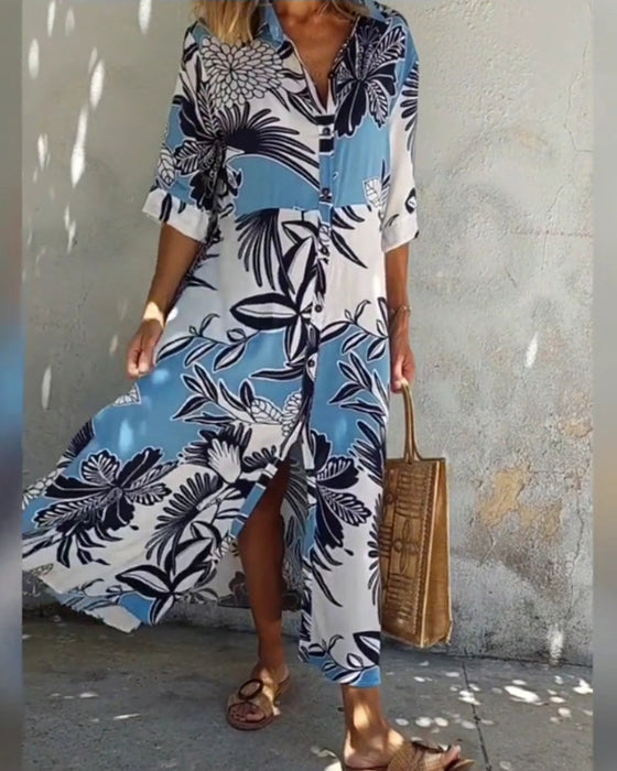 Floral print casual shirt dress