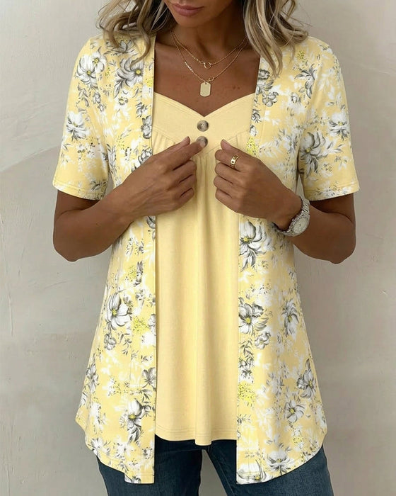 Floral Print Faux Two-Piece T-Shirt