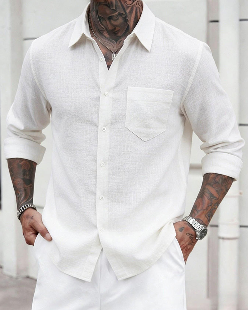 Solid Lapel Pocket Shirts