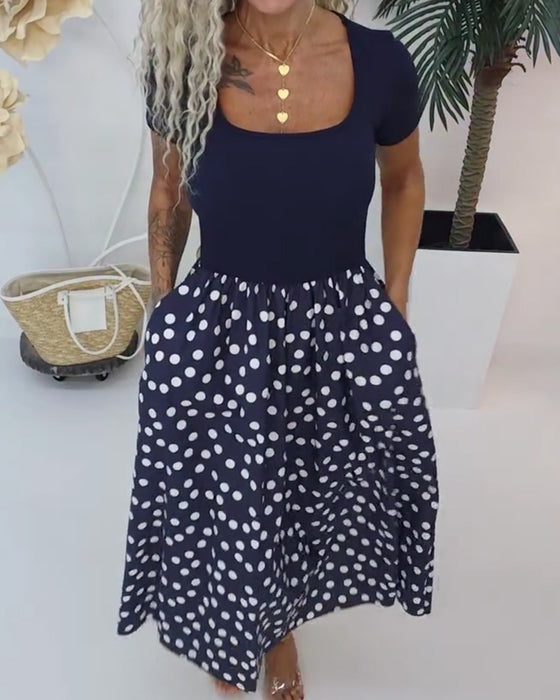 Square Neck Polka Dot Patchwork Dress