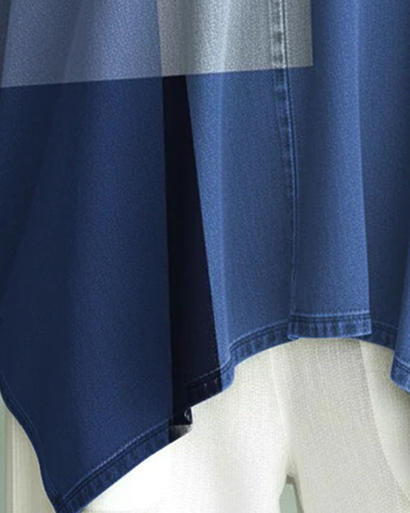 V-Neck Color Block Loose Top