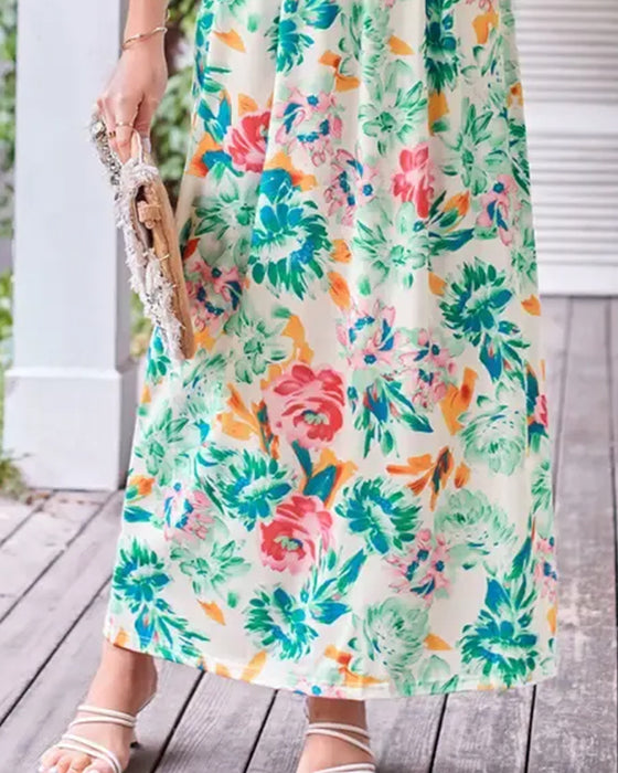 Floral Strapless Waist A-Line Dress