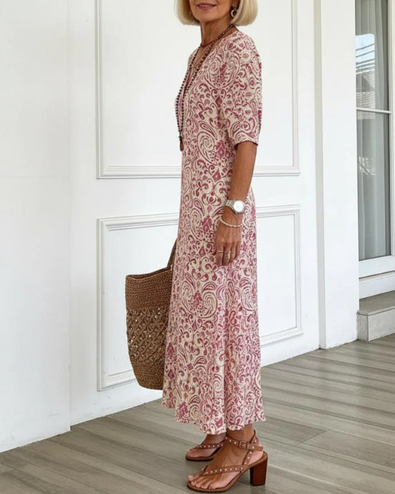 Vintage Floral V-Neck Maxi Dress