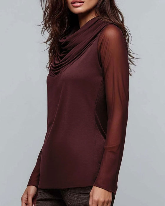 Mock Neck Solid Casual Blouse
