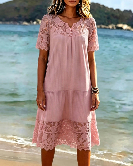 Hollow-Out Patchwork Dress