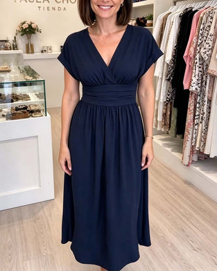 V-Neck Waist-Cinching A-Line Dress