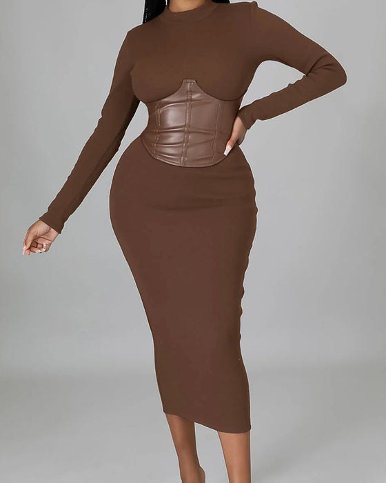 Solid-Color Paneled Bodycon Dress