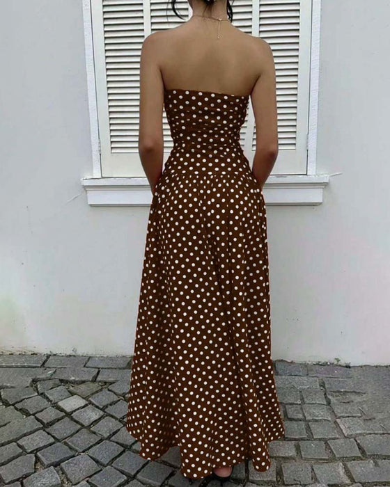 Polka Dot Bandeau A Line Long Dress