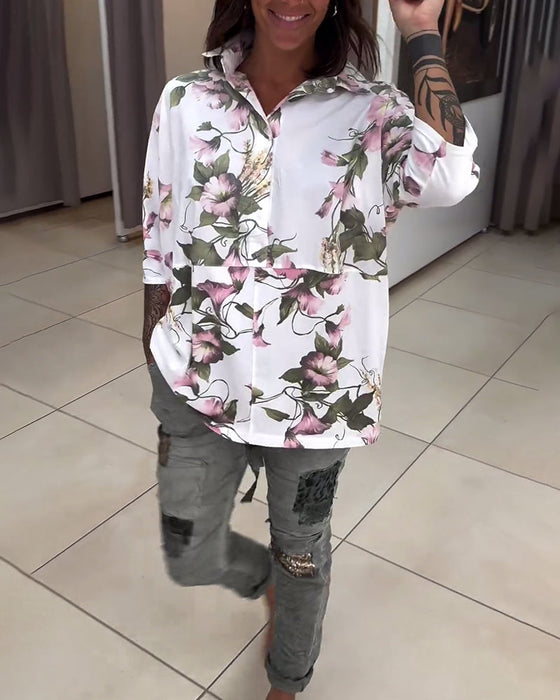 Elegant lapel blouse with floral print
