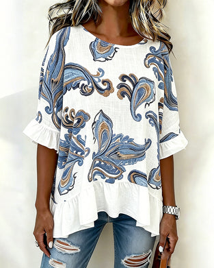 Lotus Leaf And Floral Patchwork Blouse