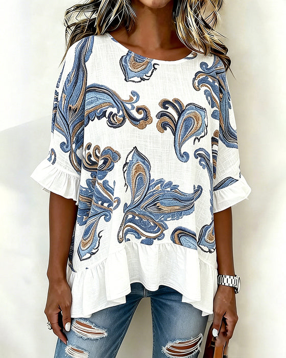 Lotus Leaf And Floral Patchwork Blouse