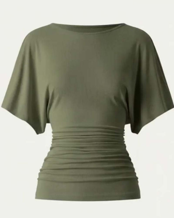 Casual Solid Pleated Short Sleeve Blouse