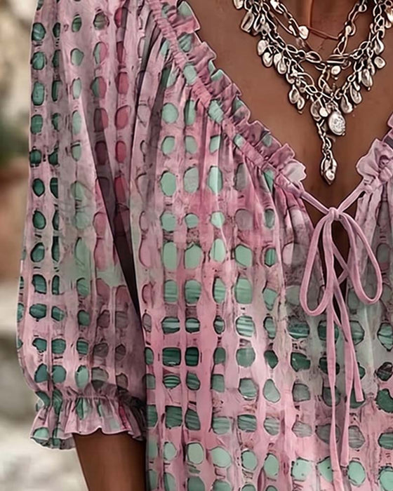 Polka Dot Lace Up Blouse