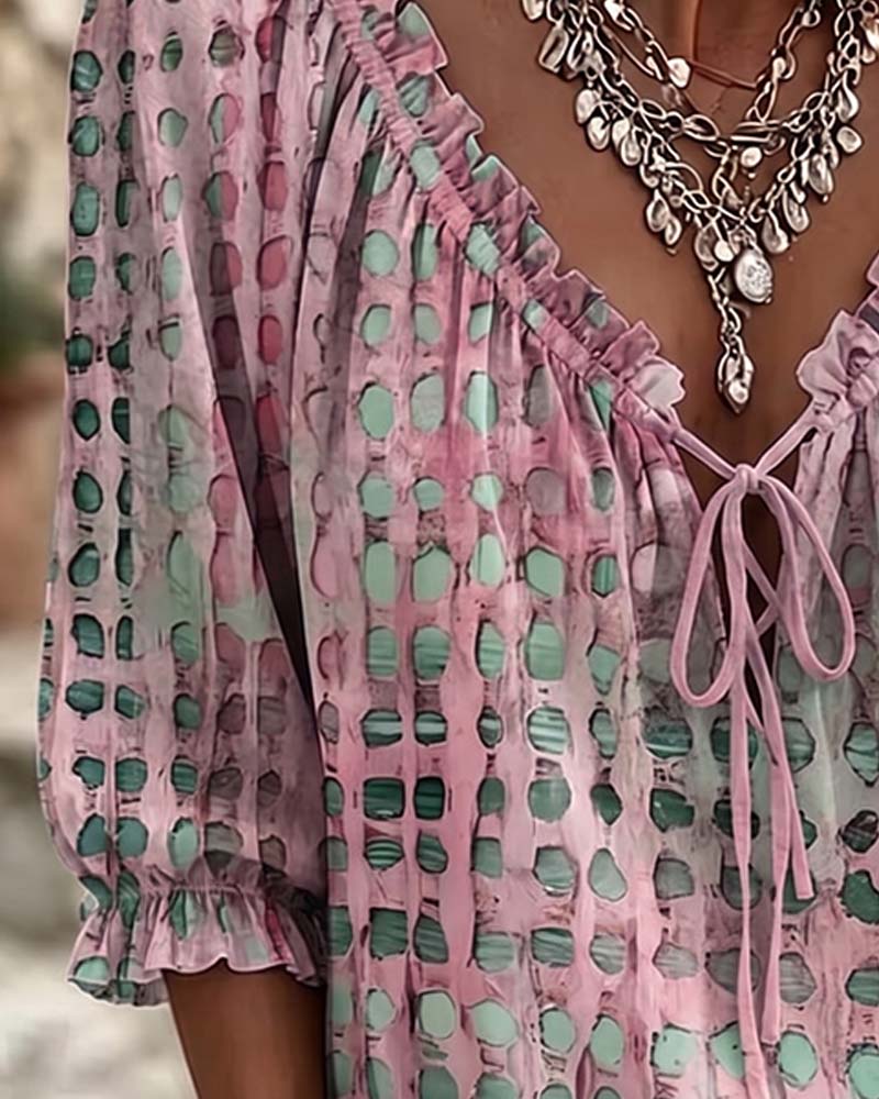 Polka Dot Lace Up Blouse