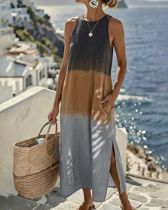 Sleeveless gradient round neck dress