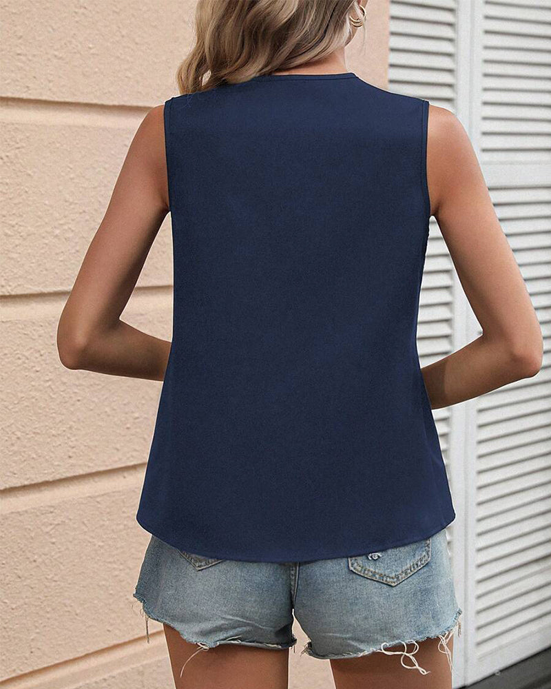 Sleeveless Irregular Contrast Color Tank Top