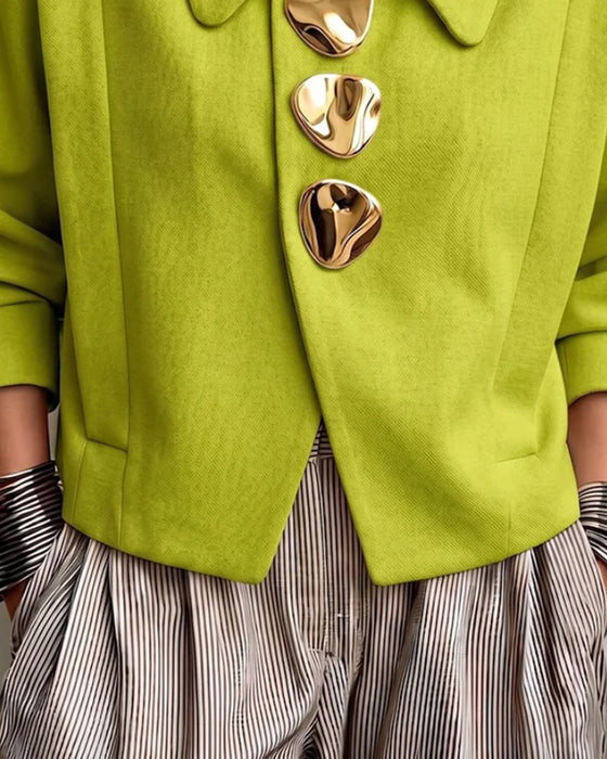 Metal Buckle Lapel Casual Coat