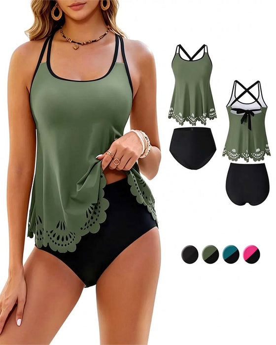 Double Thin Strap Hollow Out Tankini