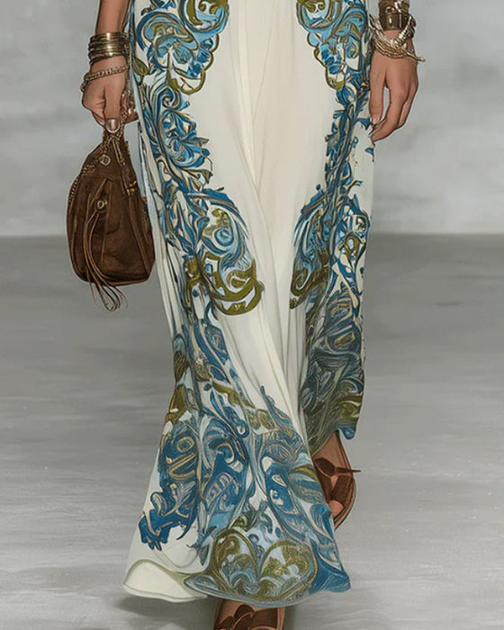 V-Neck Color-Block Print Dress