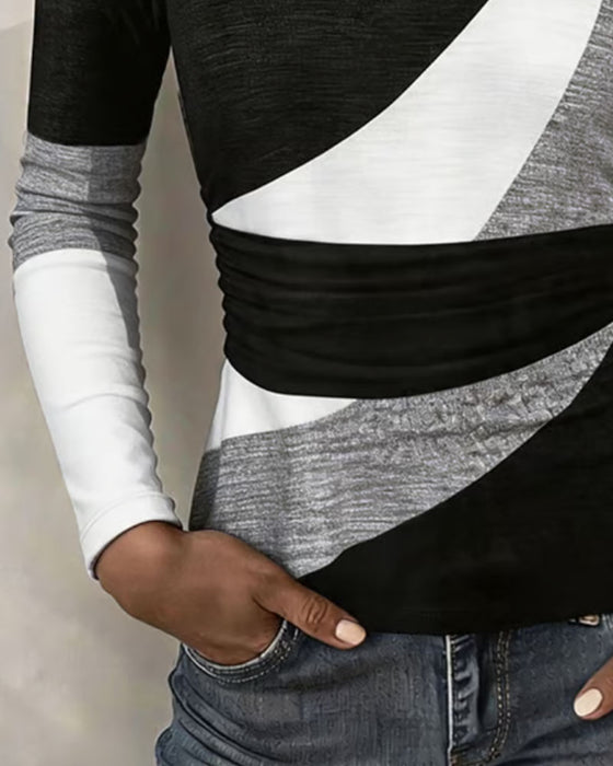 Contrast Color Crew Neck Waist Top