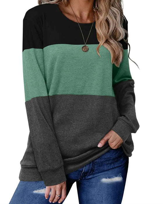 Three-Color Patchwork Long Sleeve Top