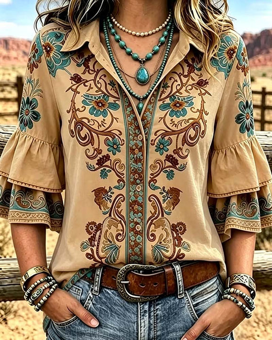 Lapel Vintage Casual Blouse