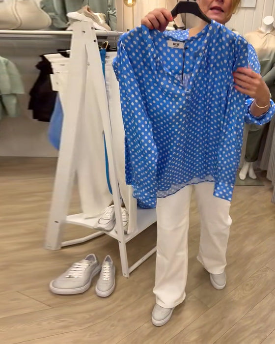 Long Sleeve Stand Collar Printed Blouse